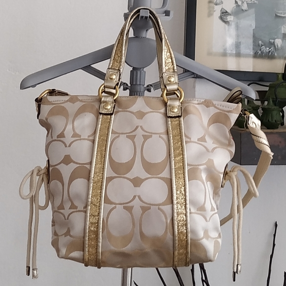 Authentic Coach Poppy F20762 Daisy Floral Gold Glitter Shoulder bag - Picture 3 of 17